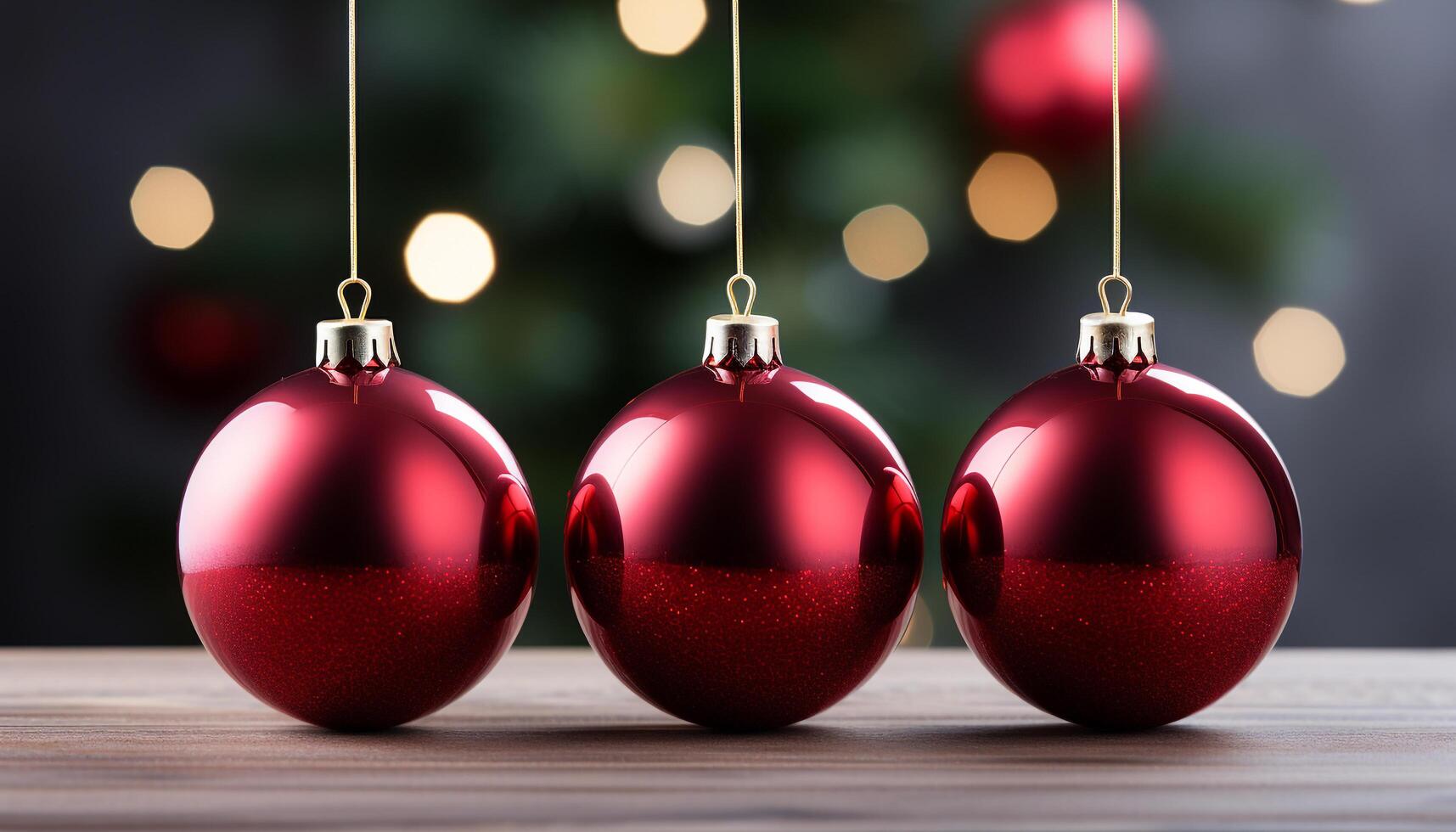 AI generated Shiny Christmas ornament glowing in vibrant gold, hanging on tree generated by AI photo