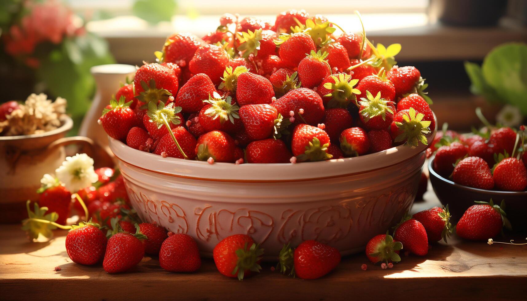 ai generado frescura de verano Fruta en de madera mesa, sano y delicioso generado por ai foto