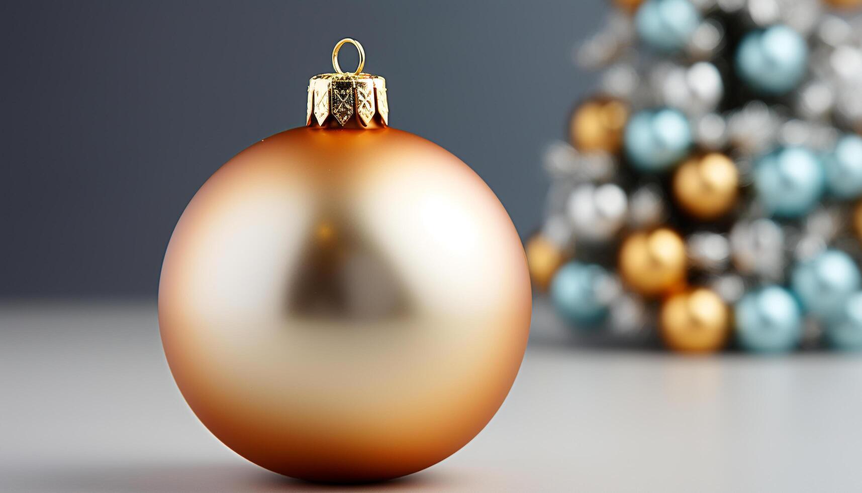 AI generated Shiny gold ornament glows, decorating Christmas tree in vibrant celebration generated by AI photo