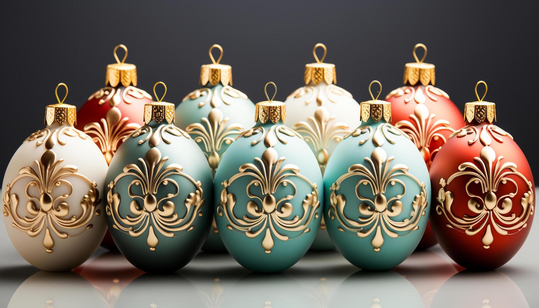 AI generated Christmas ornament decoration in gold, winter season celebration generated by AI photo