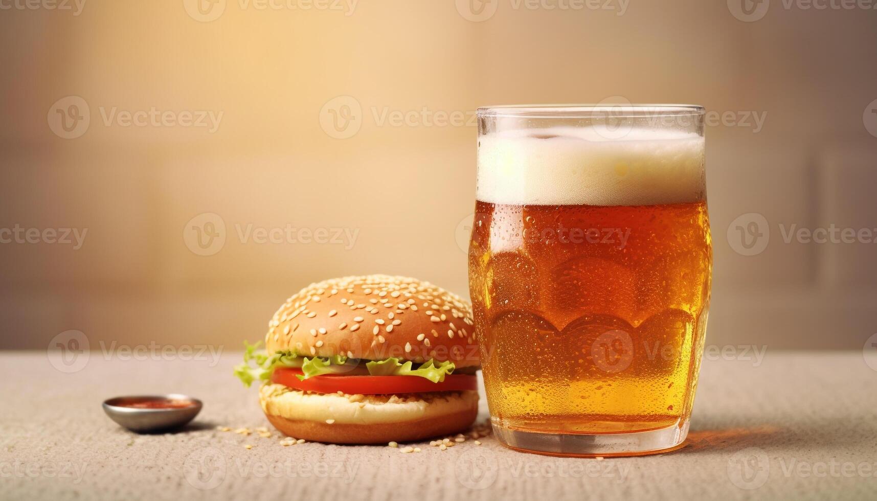 AI generated Freshness and refreshment in a close up of a frothy beer generated by AI photo