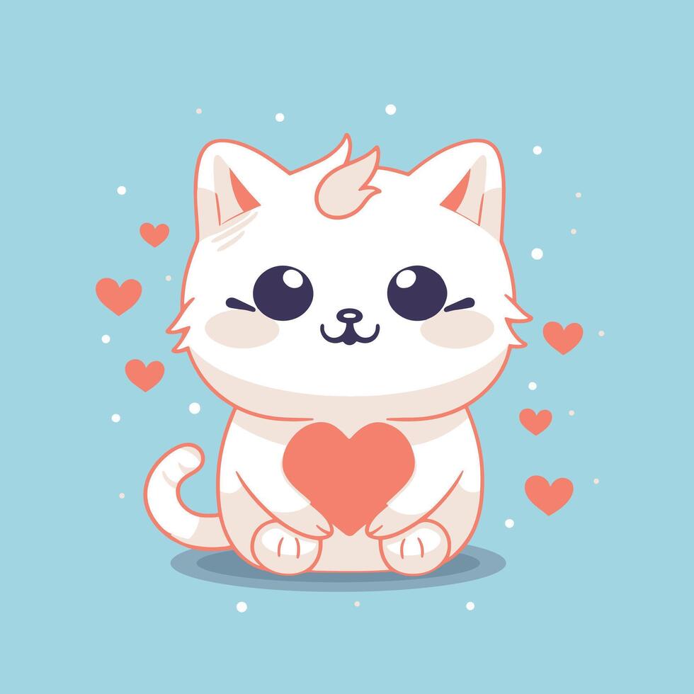 A cute cartoon different kitten illustration.Cute cat with holding heart hand cartoon illustration. vector