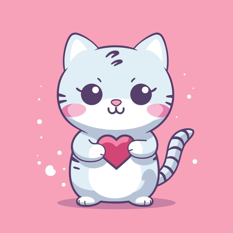 A cute cartoon different kitten illustration.Cute cat with holding heart hand cartoon illustration. vector