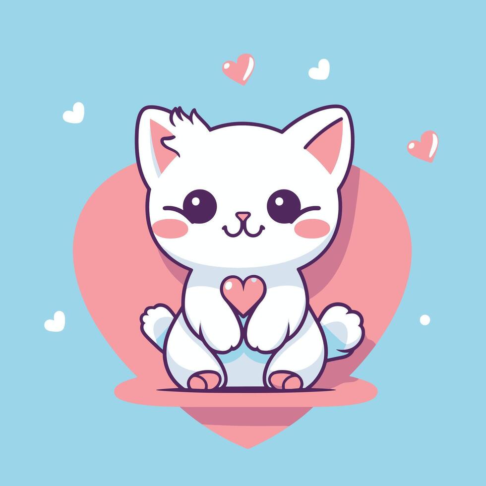 Cute cat holding love cartoon illustration.animal nature concept isolated.flat cartoon style vector