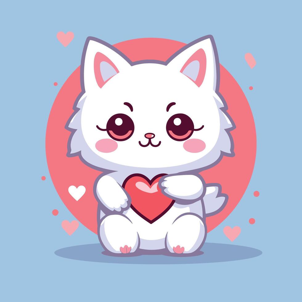 Cute cat holding love cartoon illustration.animal nature concept isolated.flat cartoon style vector