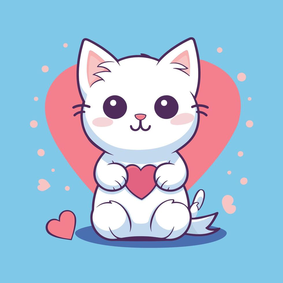 Cute cat holding love cartoon illustration.animal nature concept isolated.flat cartoon style vector