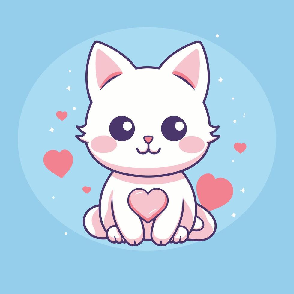 un linda dibujos animados diferente gatito ilustración.lindo gato con amor firmar mano dibujos animados ilustración. vector