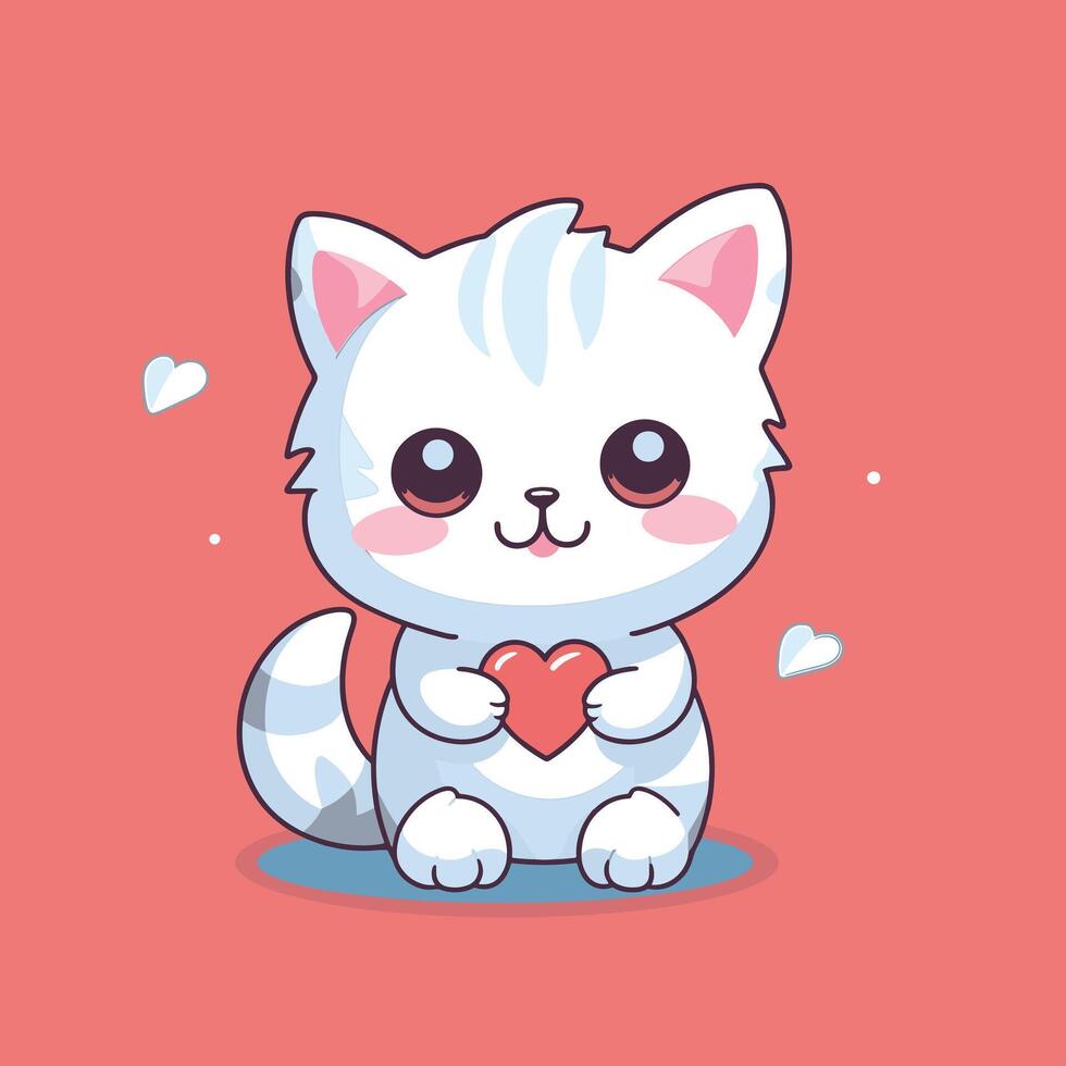 Cute cat holding love cartoon illustration.animal nature concept isolated.flat cartoon style vector