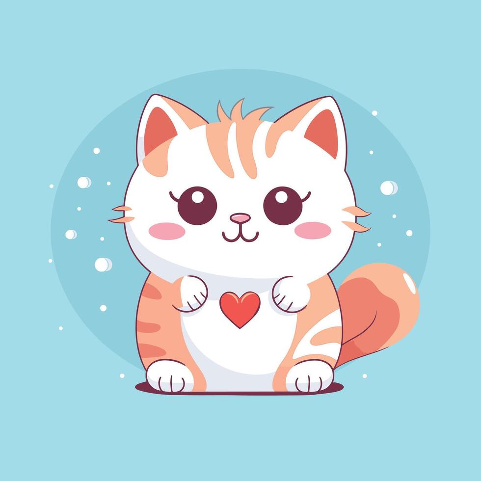 A cute cartoon kitten illustration.Cute cat with love sign hand cartoon illustration. vector
