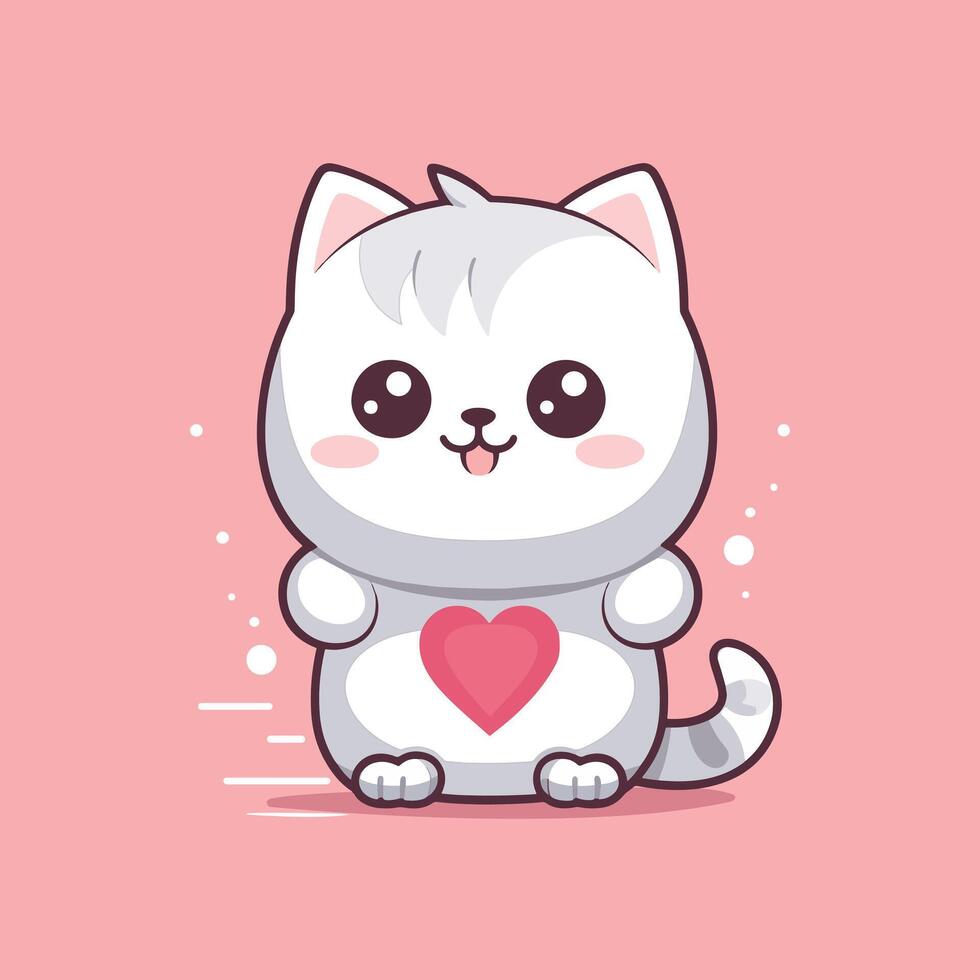 A cute cartoon different kitten illustration.Cute cat with love sign hand cartoon illustration. vector