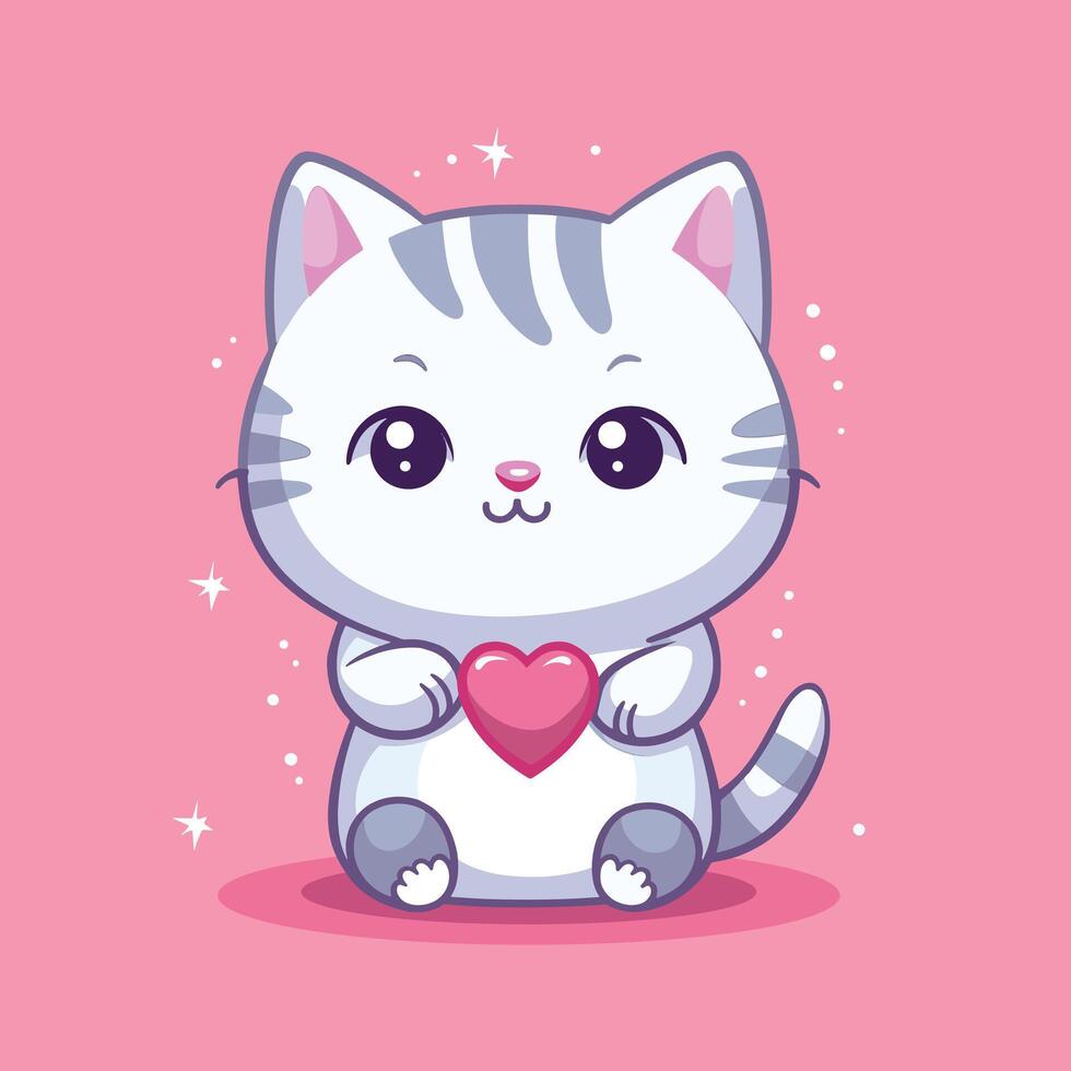 A cute cartoon different kitten illustration.Cute cat with love sign hand cartoon illustration. vector