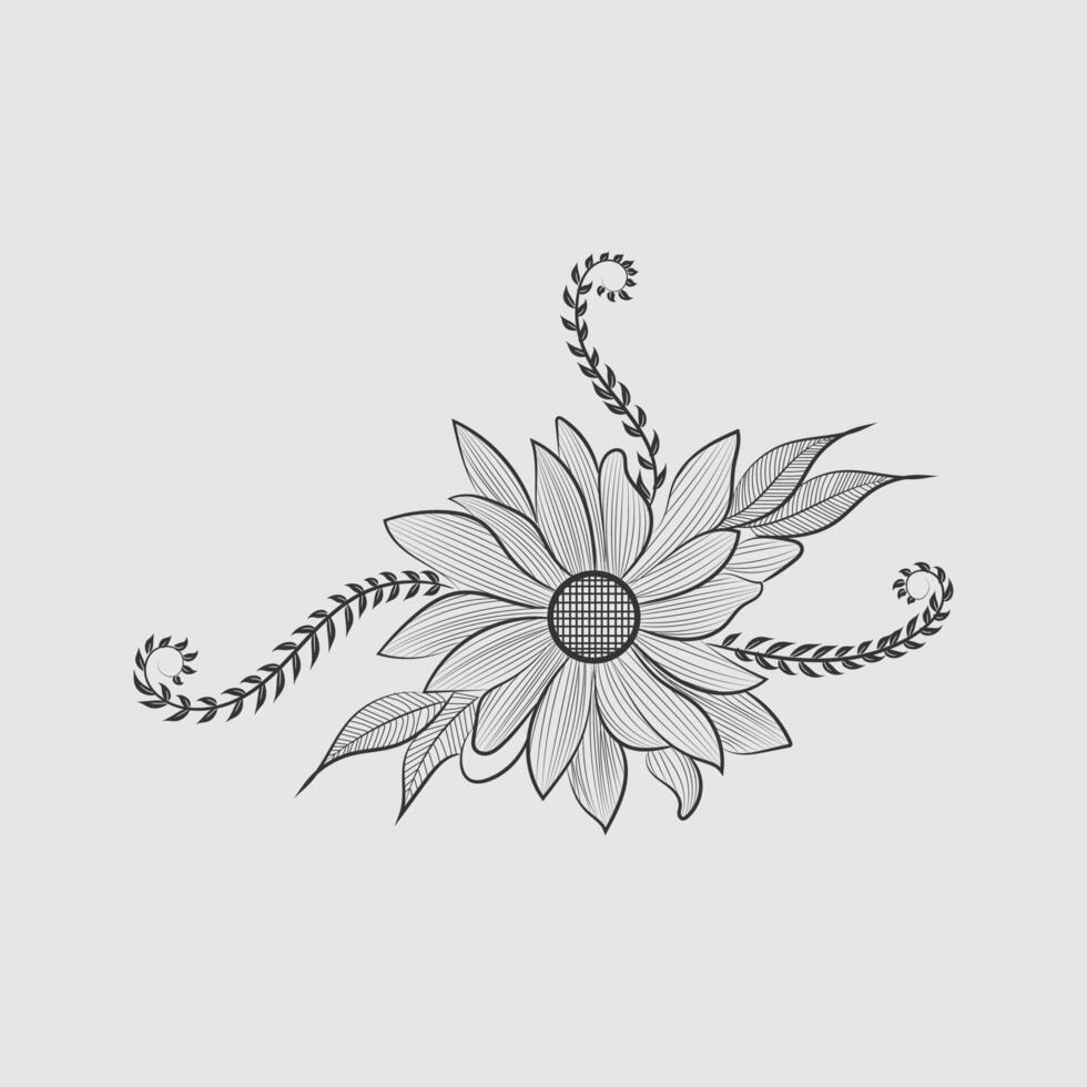 Free Vector graphical line art design of flower illustration for coloring page design