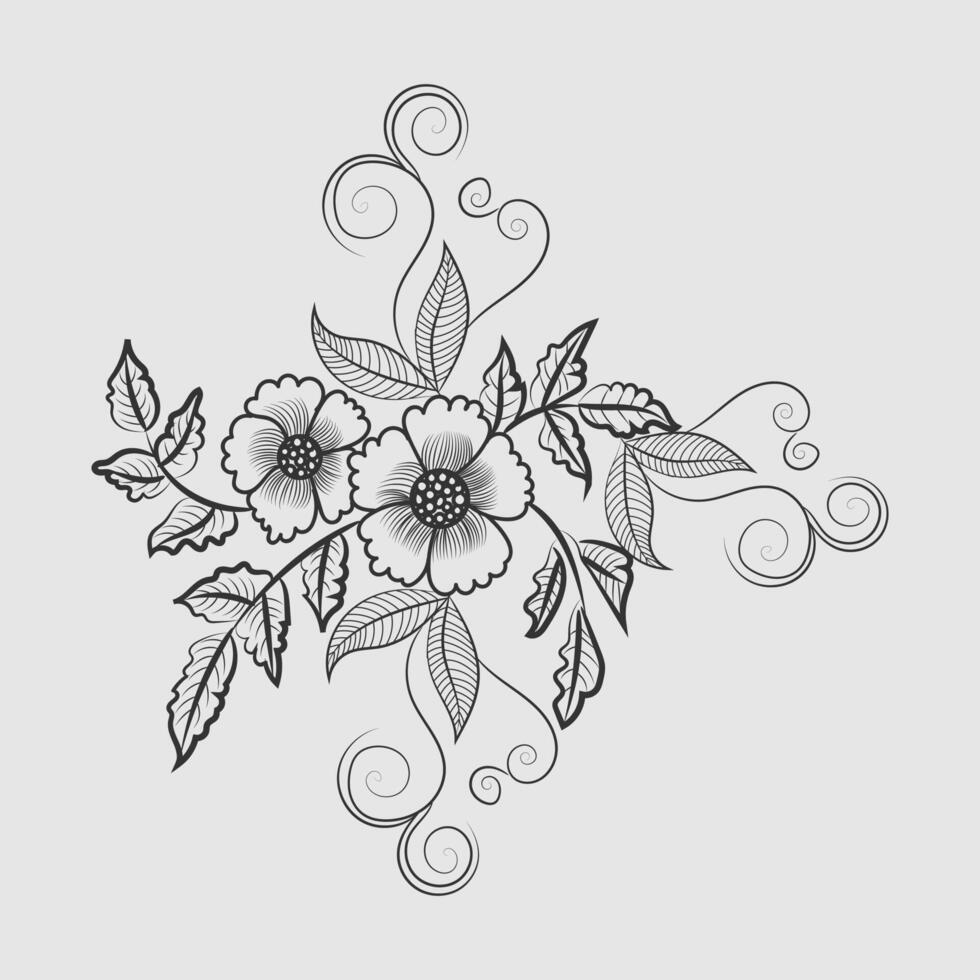 Free Vector graphical line art design of flower illustration for coloring page design