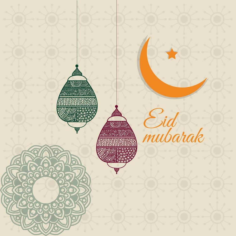 Simple Lantern Eid Mubarak Ramadan With Islamic Ornament vector