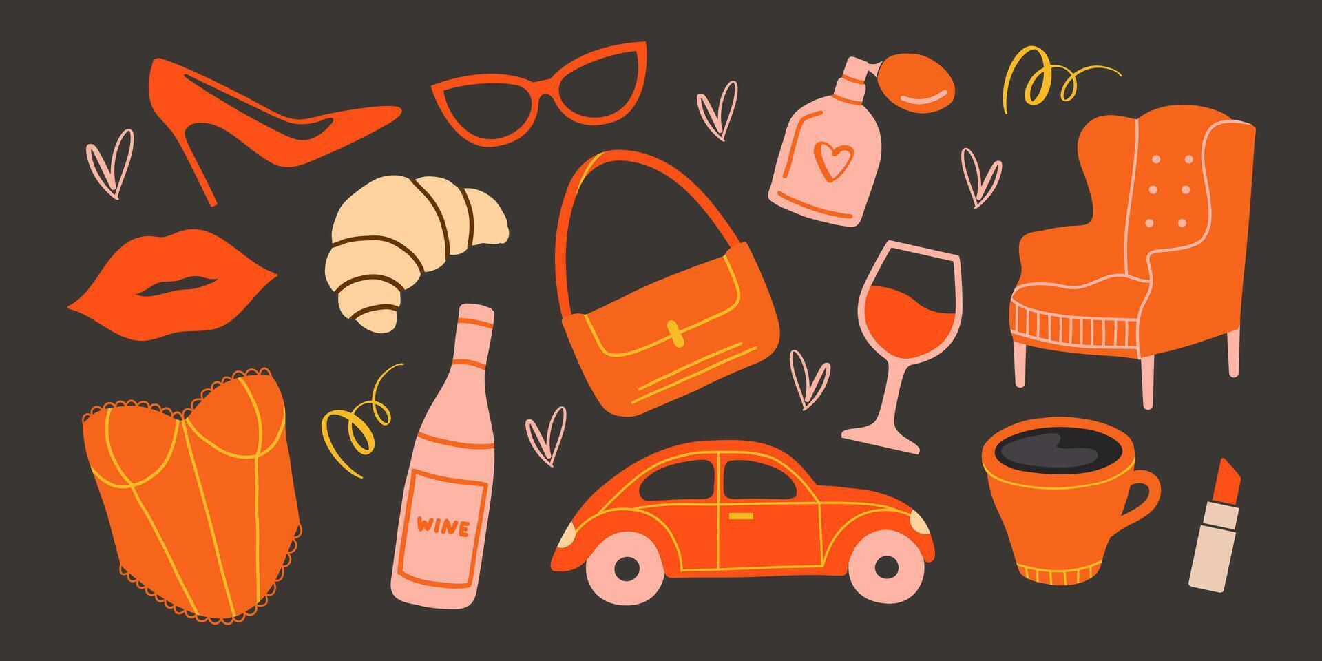 Elements for designs, cards, invitations, fabrics, prints, stickers. Retro vector Illustration.
