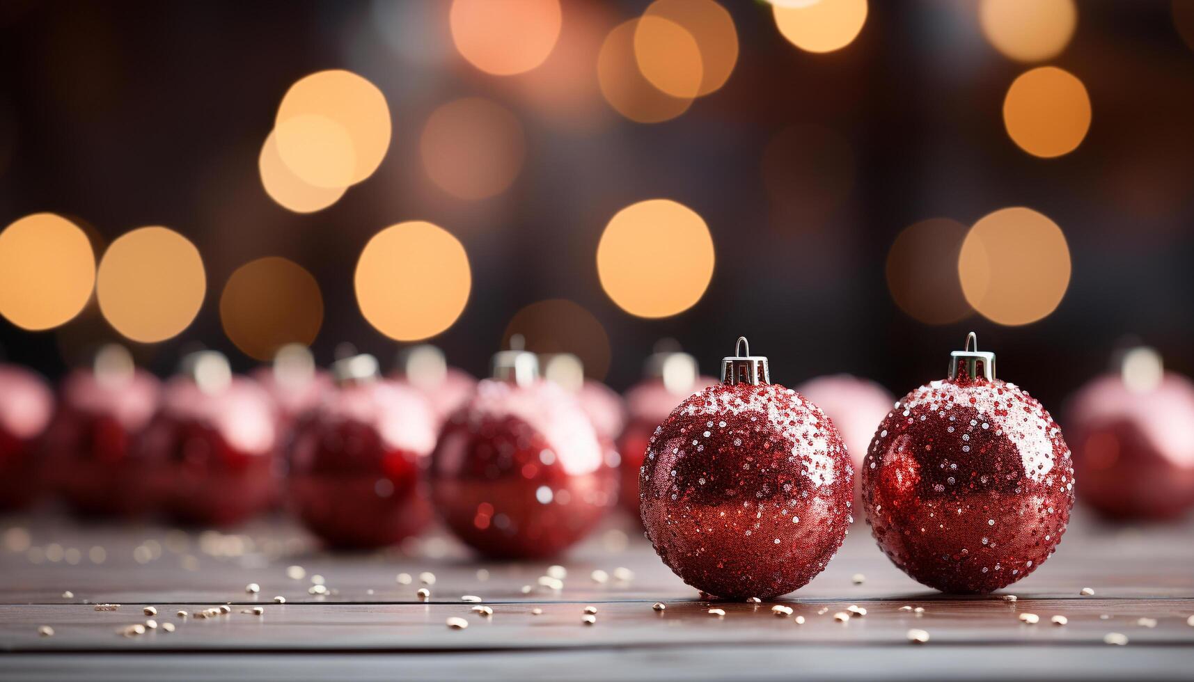 AI generated Glowing Christmas lights illuminate the ornate, glowing gift on table generated by AI photo
