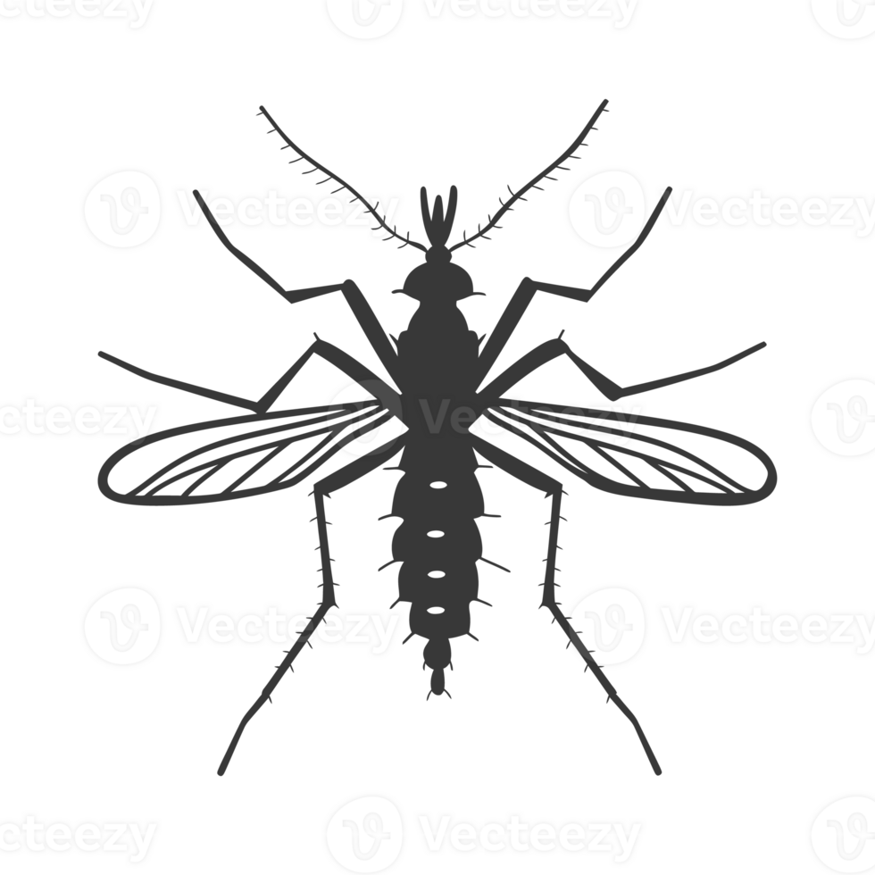 AI generated Silhouette mosquito animal black color only full body png