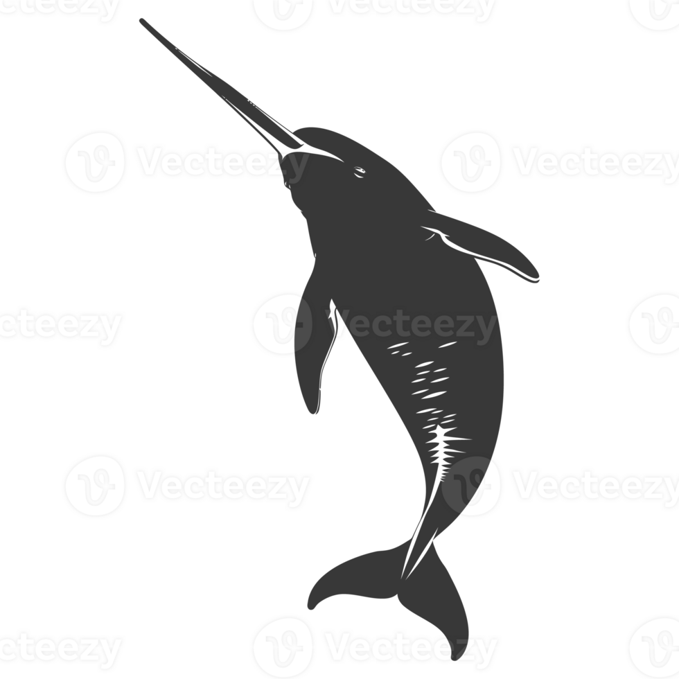 AI generated Silhouette narwhal animal black color only full body png