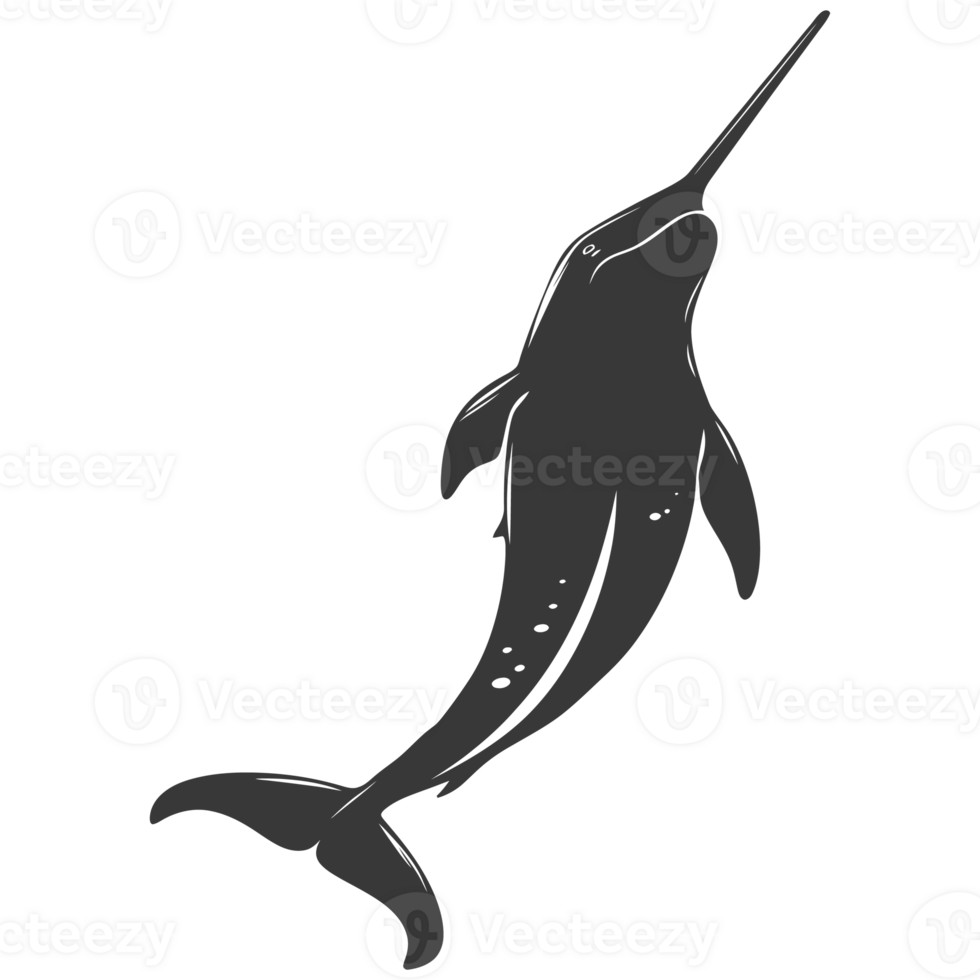 AI generated Silhouette narwhal animal black color only full body png