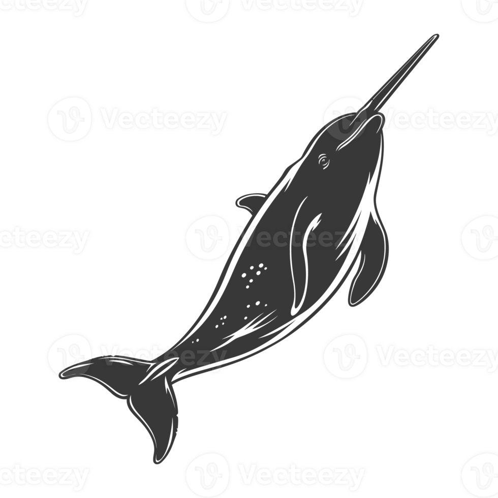 AI generated Silhouette narwhal animal black color only full body png