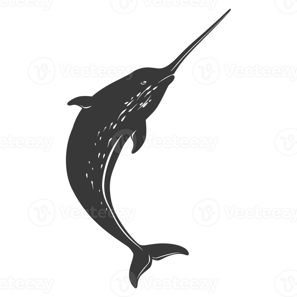 AI generated Silhouette narwhal animal black color only full body png