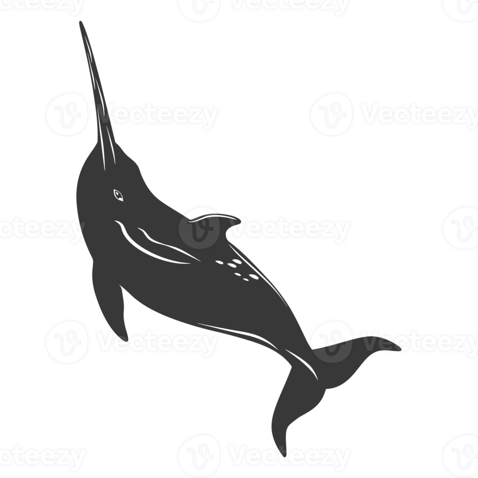 AI generated Silhouette narwhal animal black color only full body png