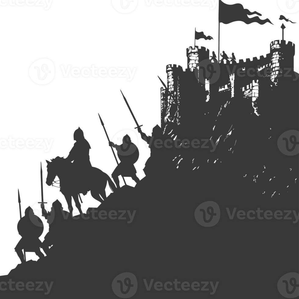 AI generated silhouette of a ancient war situation black color only png