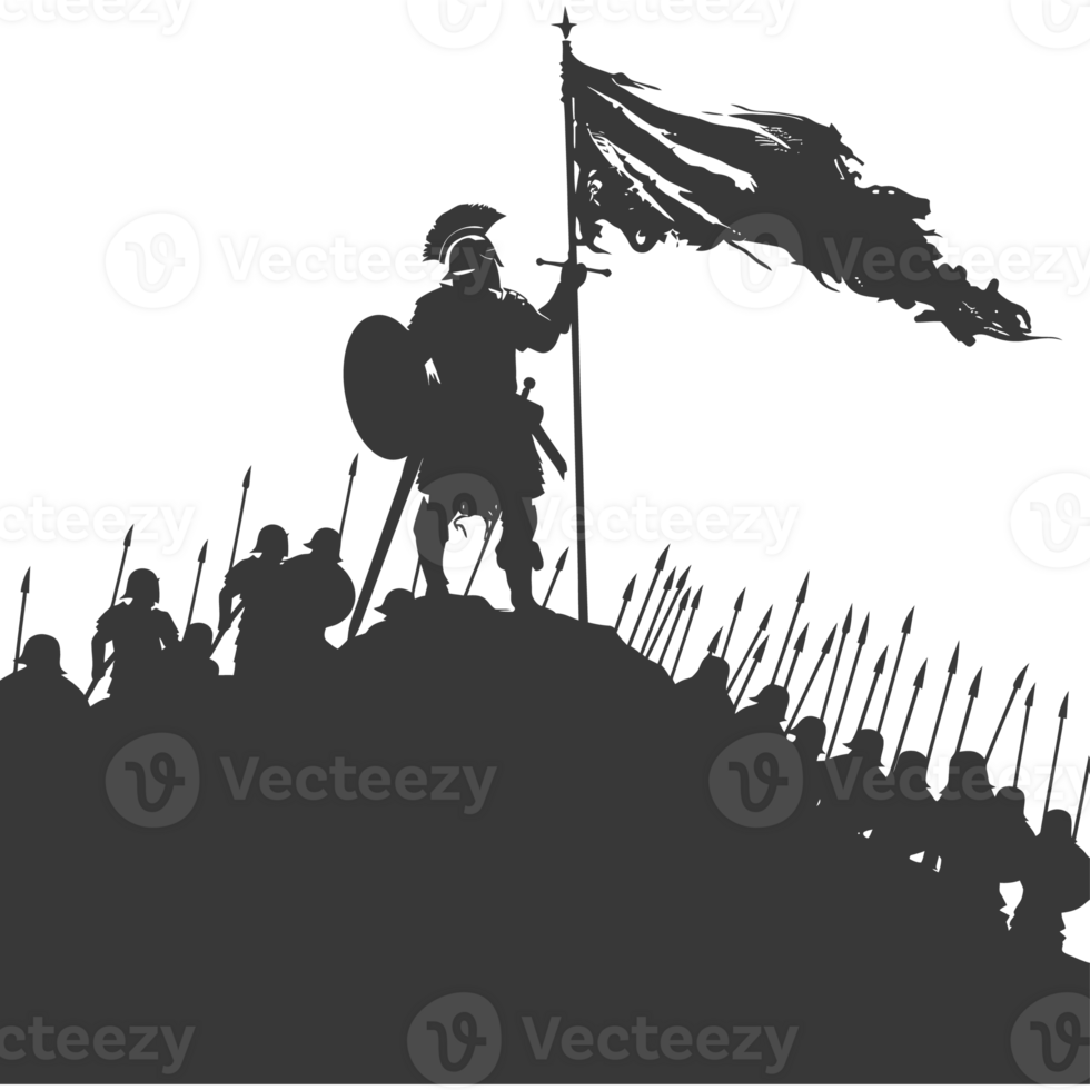 AI generated silhouette of a ancient war situation black color only png