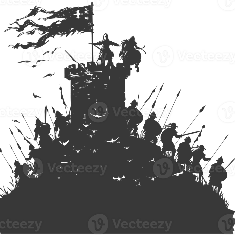 ai generato silhouette di un' antico guerra situazione nero colore solo png