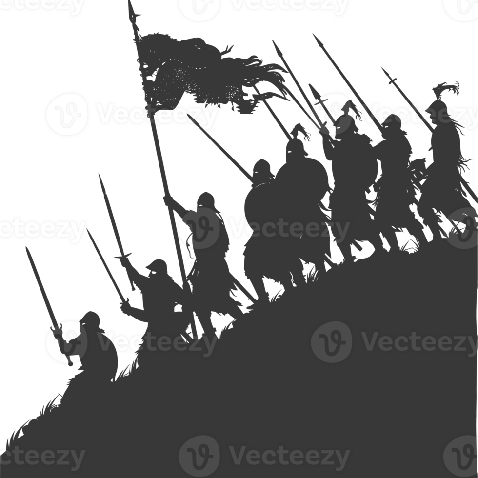 AI generated silhouette of a ancient war situation black color only png