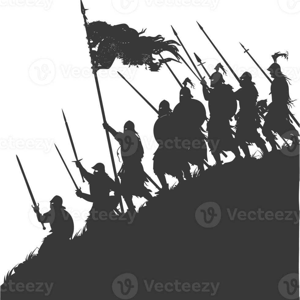 ai generato silhouette di un' antico guerra situazione nero colore solo png