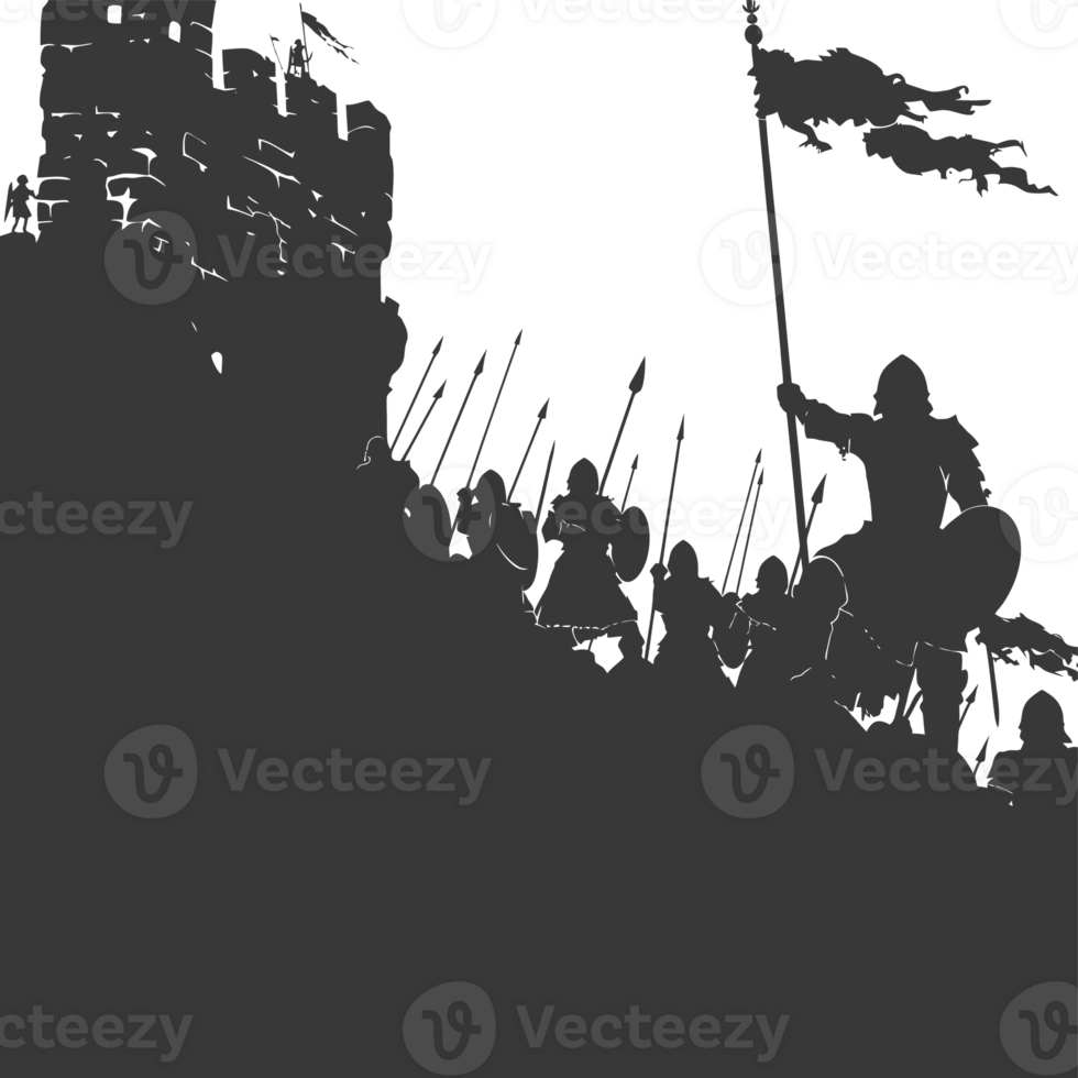 AI generated silhouette of a ancient war situation black color only png