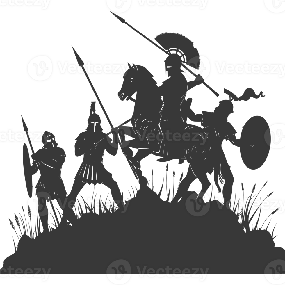 AI generated silhouette of a ancient war situation black color only png
