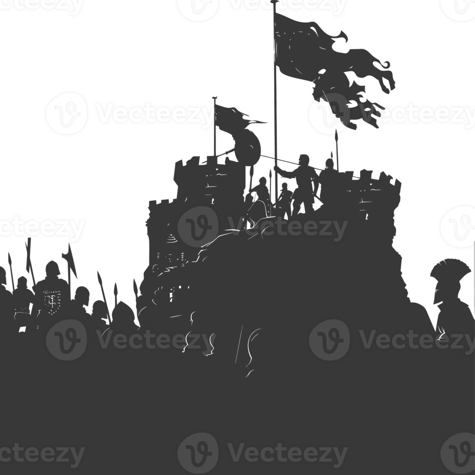 AI generated silhouette of a ancient war situation black color only png