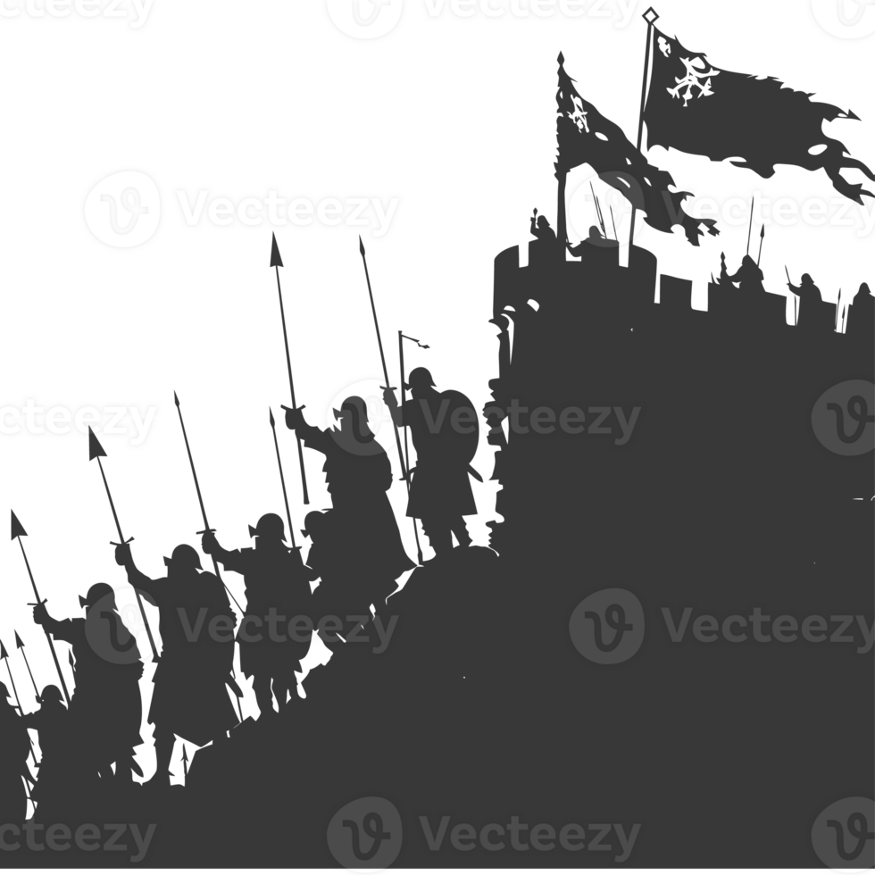 AI generated silhouette of a ancient war situation black color only png