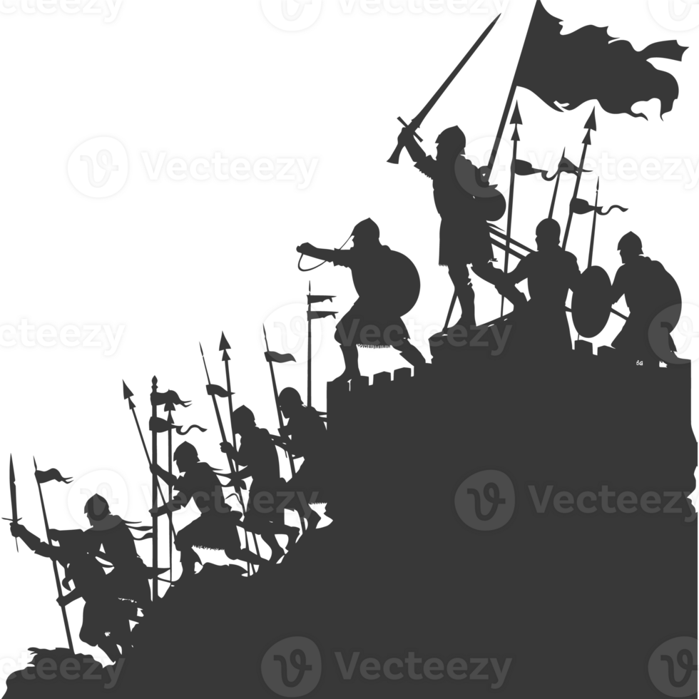 AI generated silhouette of a ancient war situation black color only png