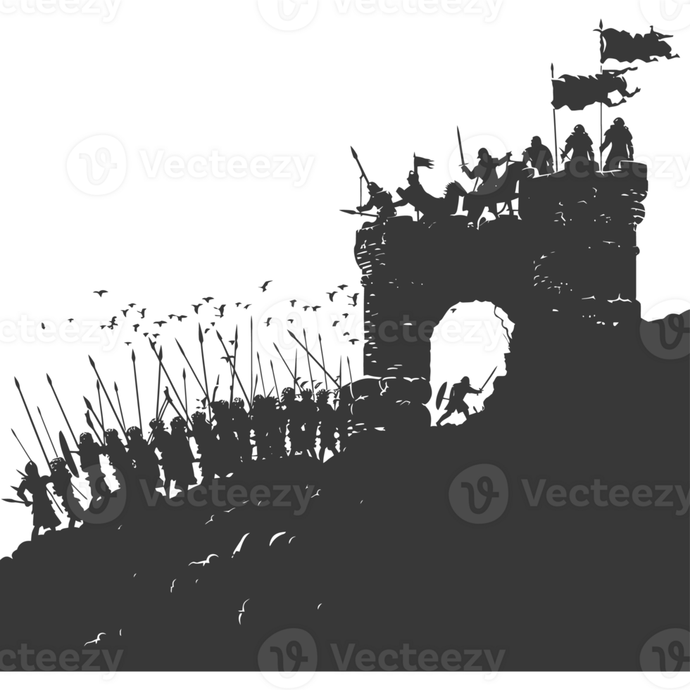 AI generated silhouette of a ancient war situation black color only png