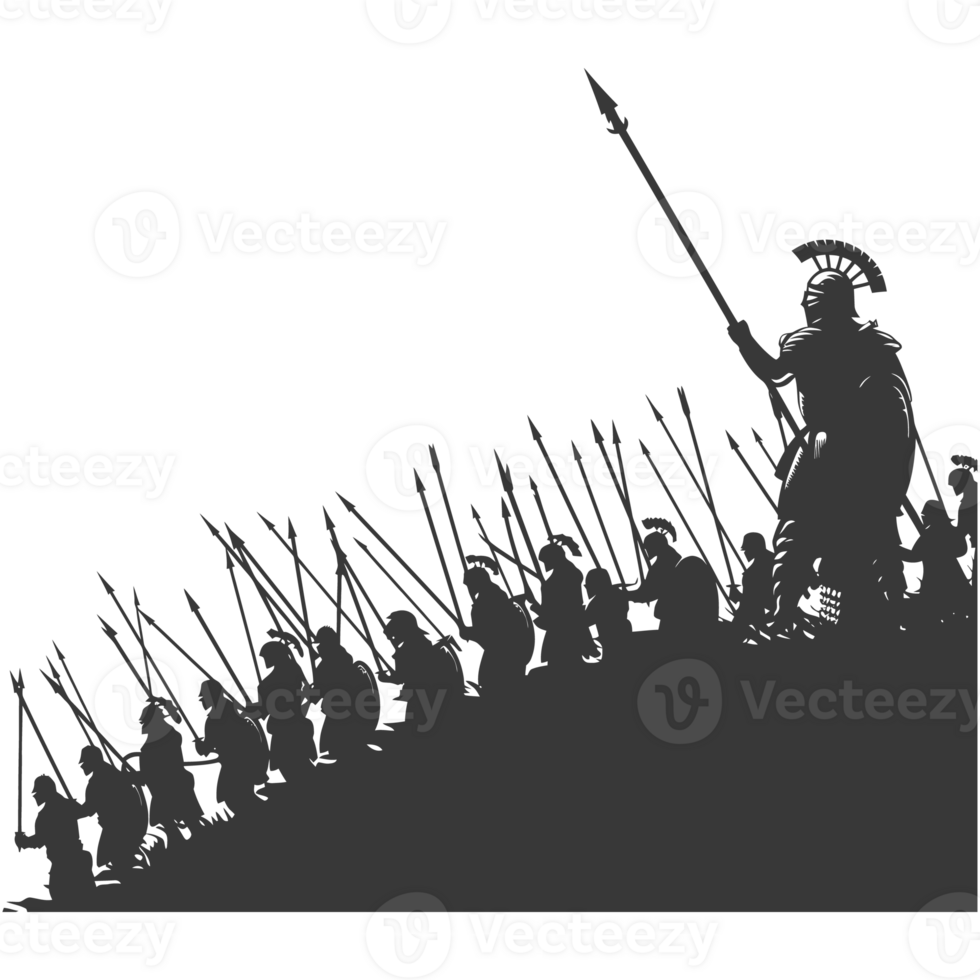 AI generated silhouette of a ancient war situation black color only png