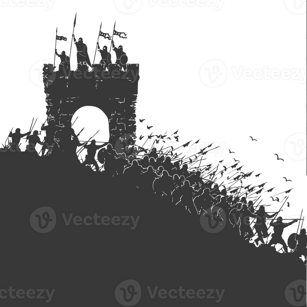 AI generated silhouette of a ancient war situation black color only png