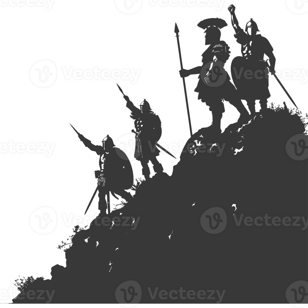 AI generated silhouette of a ancient war situation black color only png