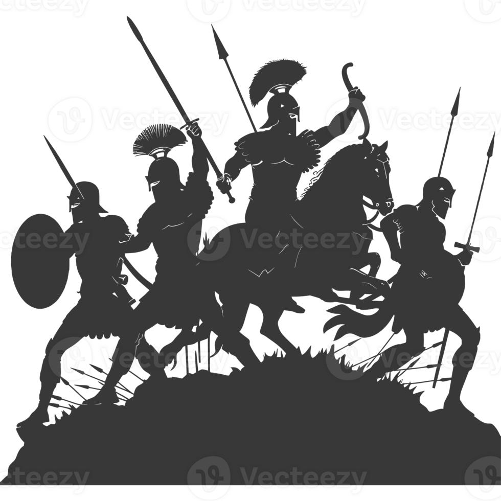 AI generated silhouette of a ancient war situation black color only png