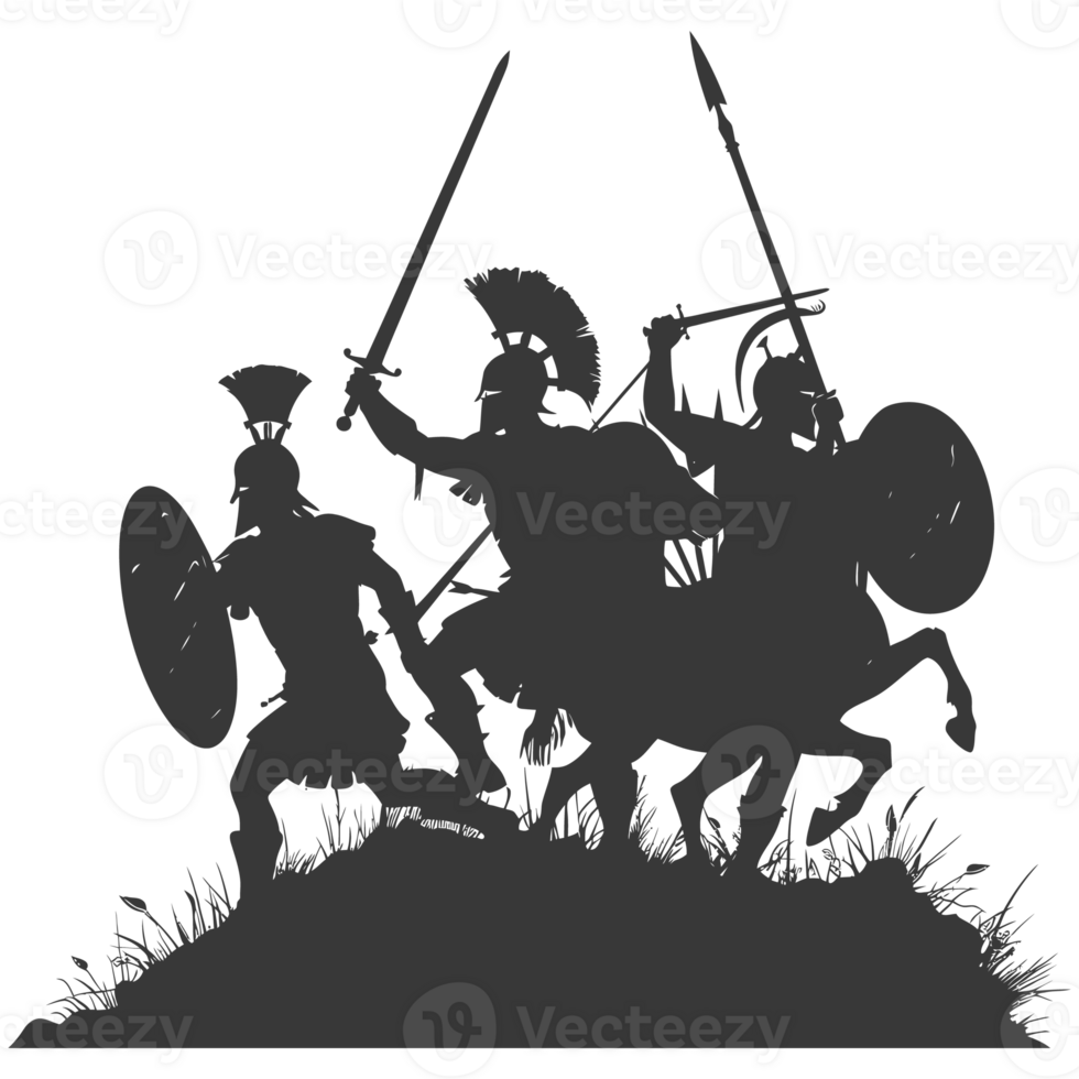 AI generated silhouette of a ancient war situation black color only png