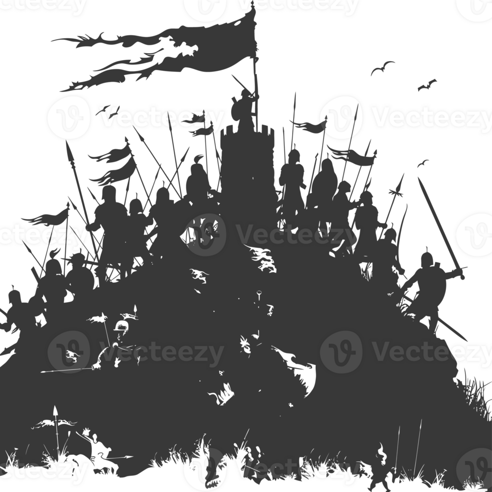 AI generated silhouette of a ancient war situation black color only png