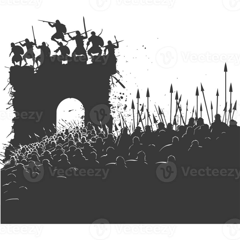 AI generated silhouette of a ancient war situation black color only png