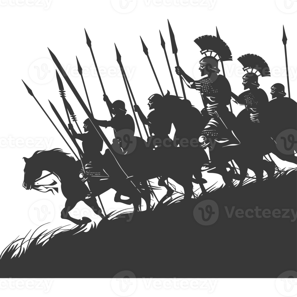 AI generated silhouette of a ancient war situation black color only png
