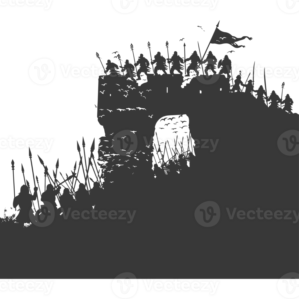 AI generated silhouette of a ancient war situation black color only png