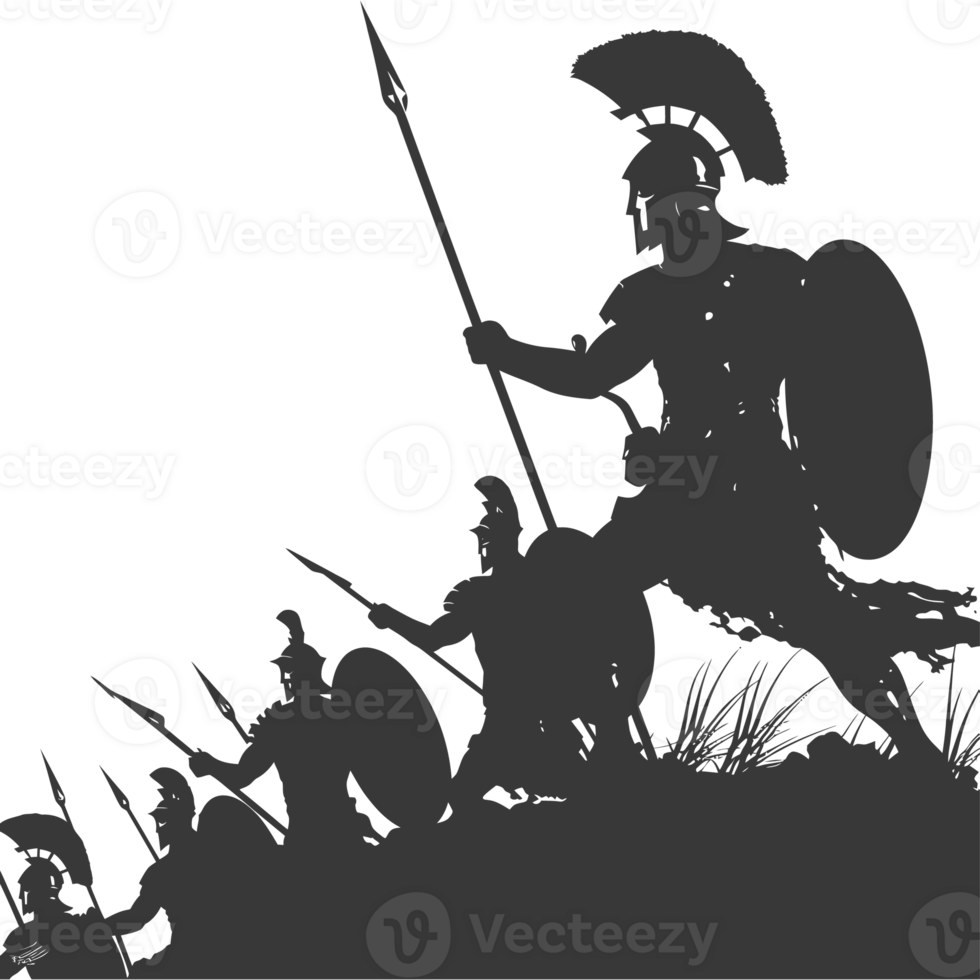 AI generated silhouette of a ancient war situation black color only png