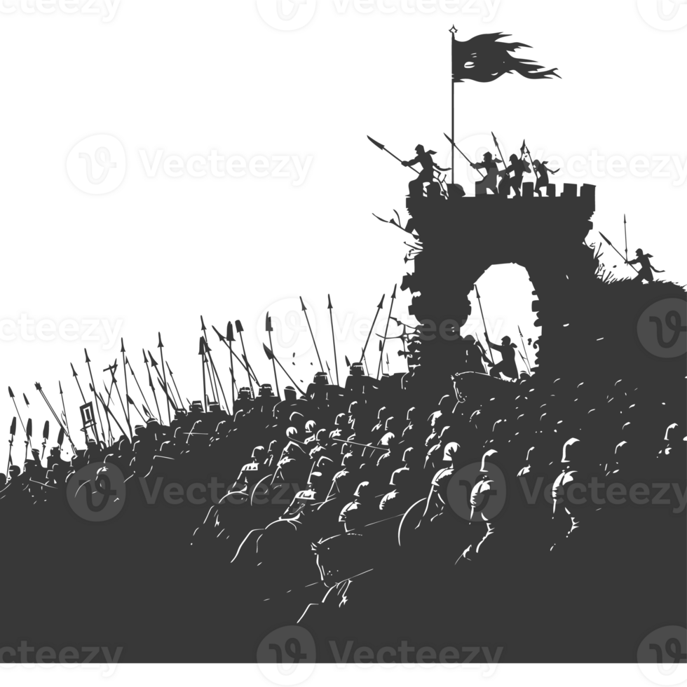 AI generated silhouette of a ancient war situation black color only png