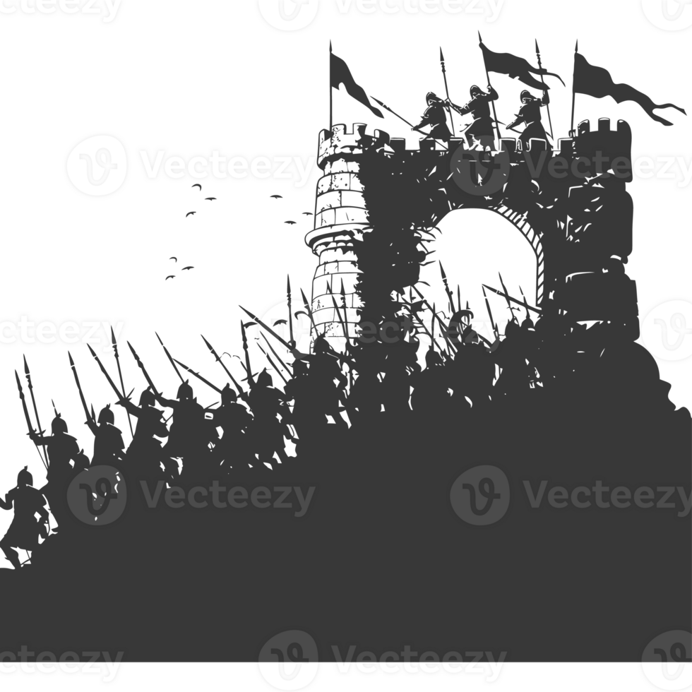 AI generated silhouette of a ancient war situation black color only png
