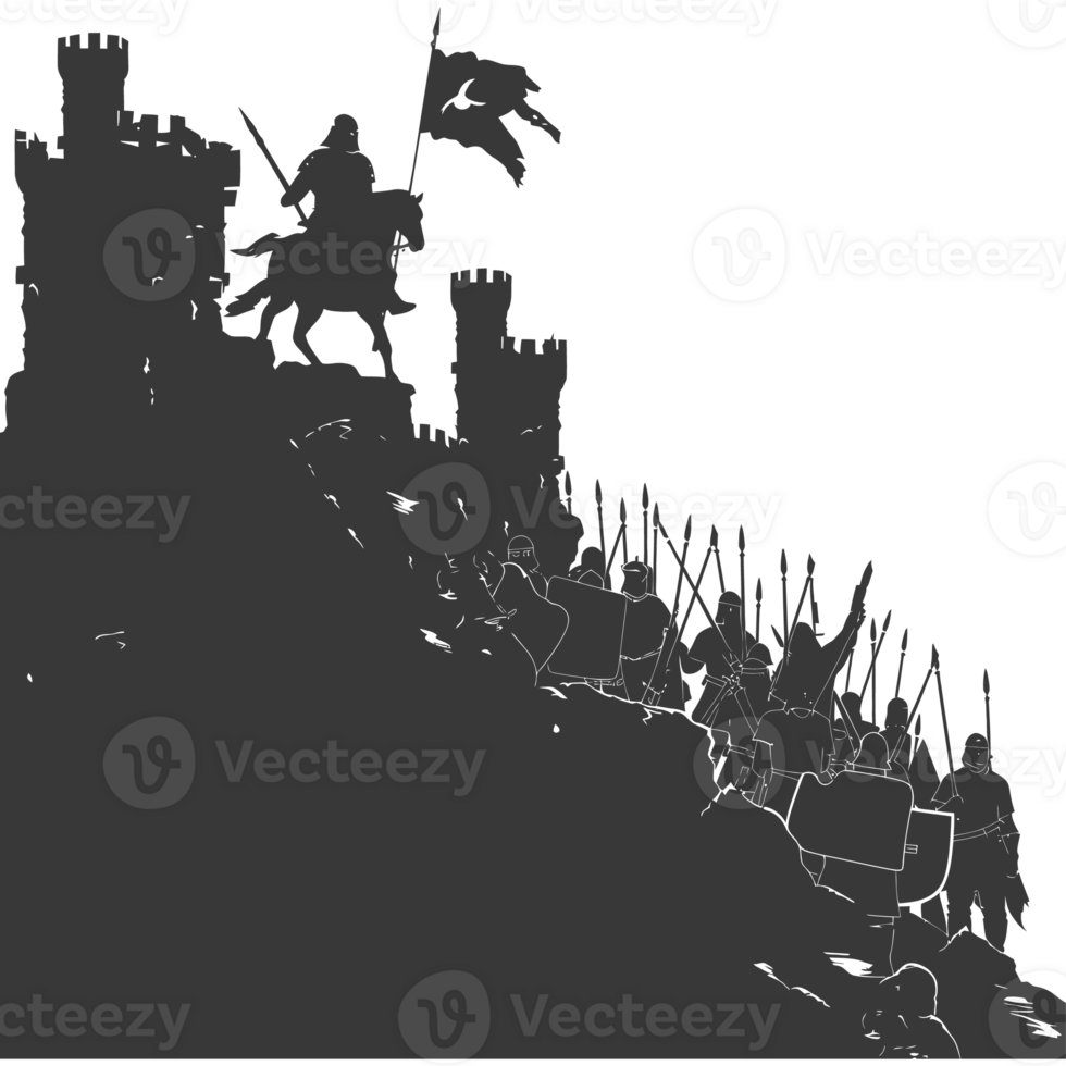 AI generated silhouette of a ancient war situation black color only png
